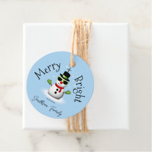 Cool Snowman Merry Bright Christmas Custom Family Favour Tags
