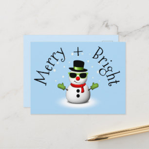Cool Snowman Merry Bright Christmas Custom Family Postcard