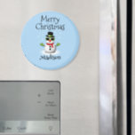 Cool Snowman Merry Christmas Winter Custom name Magnet<br><div class="desc">Cool Snowman Merry Christmas Winter Custom name magnet. Customize cute unique kid's gift. Illustration of a cool snowman with green sunglasses and gloves,  red scarf,  and black top hat on light blue.</div>