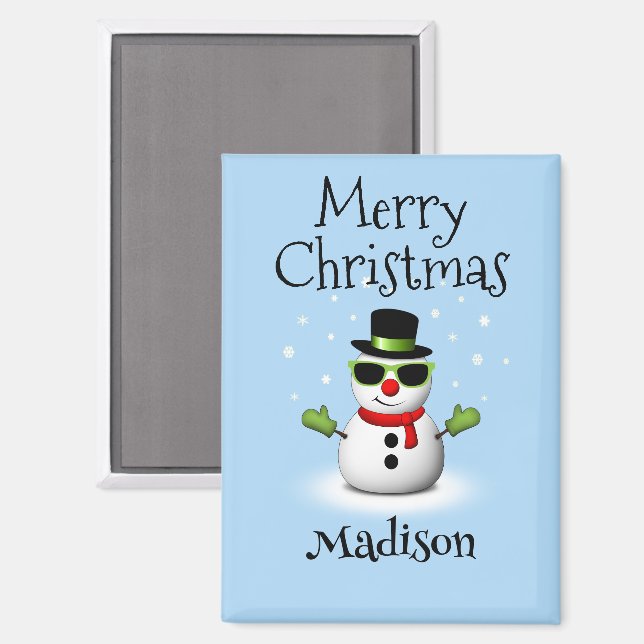 Cool Snowman Merry Christmas Winter Custom name Magnet (Front/Back)