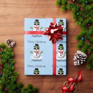 Cool Snowman Merry Christmas Winter Custom name Wrapping Paper