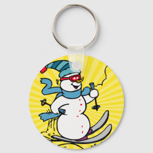 Cool Snowman Skiing   skiing lovers   winter sport Keychain