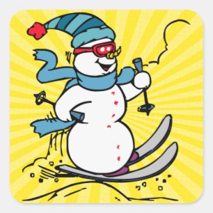 Cool Snowman Skiing   skiing lovers   winter sport Square Sticker