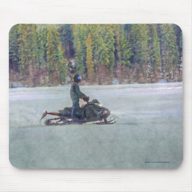 Cool Snowmobiler on Ice Lake Winter Sports Theme Mouse Pad (Front)