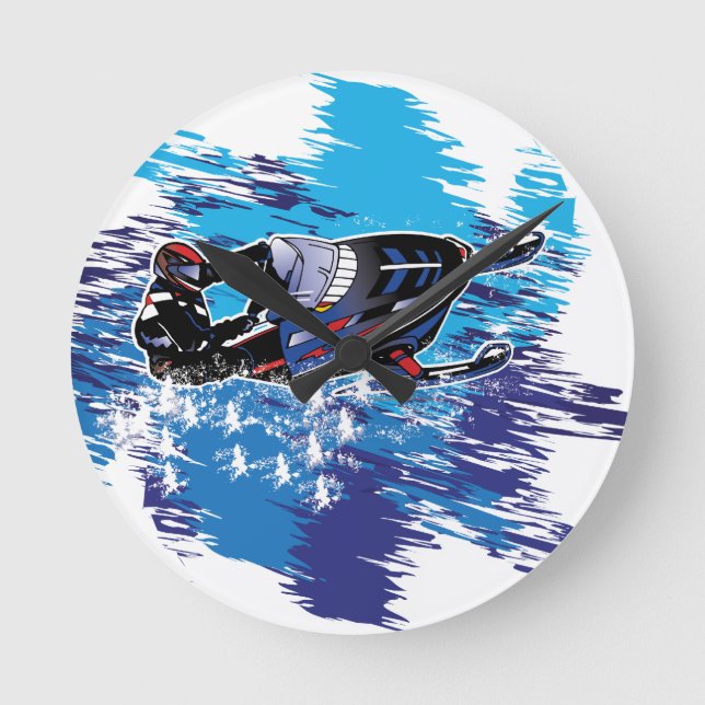 Cool Snowmobiler Round Clock (Front)