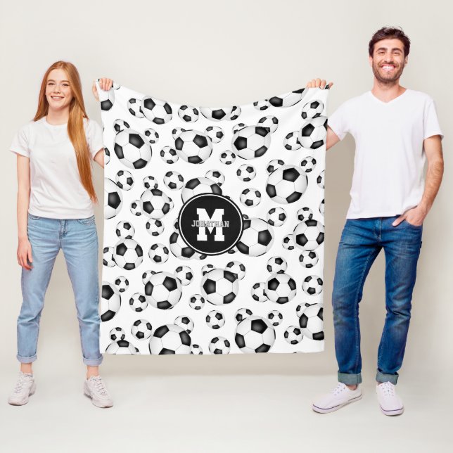 cool soccer balls pattern boys girls sports decor fleece blanket (In Situ)