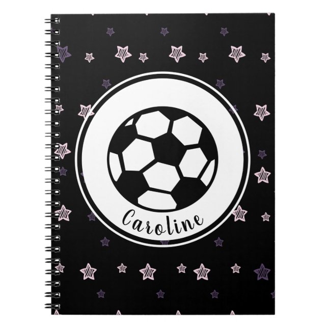 Cool Soccer Girl Pink & Black Sporty Personalized Notebook (Front)