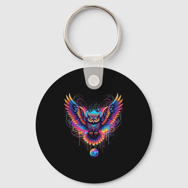 Cool Soccer Owl Art Paint Splatter Design  Keychain (Front)