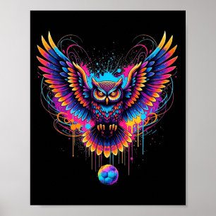 Cool Soccer Owl Art Paint Splatter Design Poster