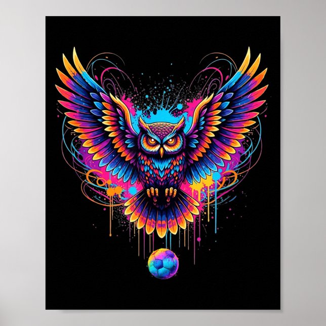 Cool Soccer Owl Art Paint Splatter Design  Poster (Front)