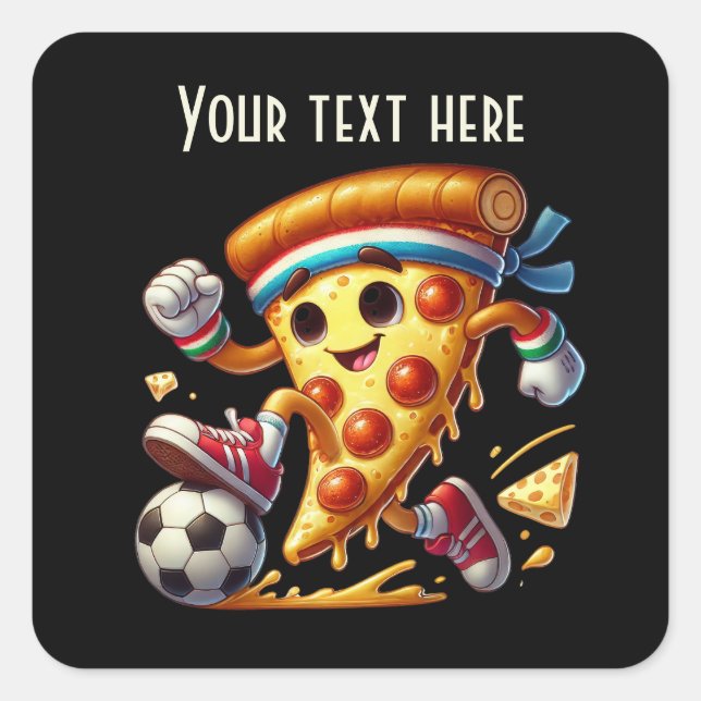 Cool soccer pizza party add text square sticker (Front)