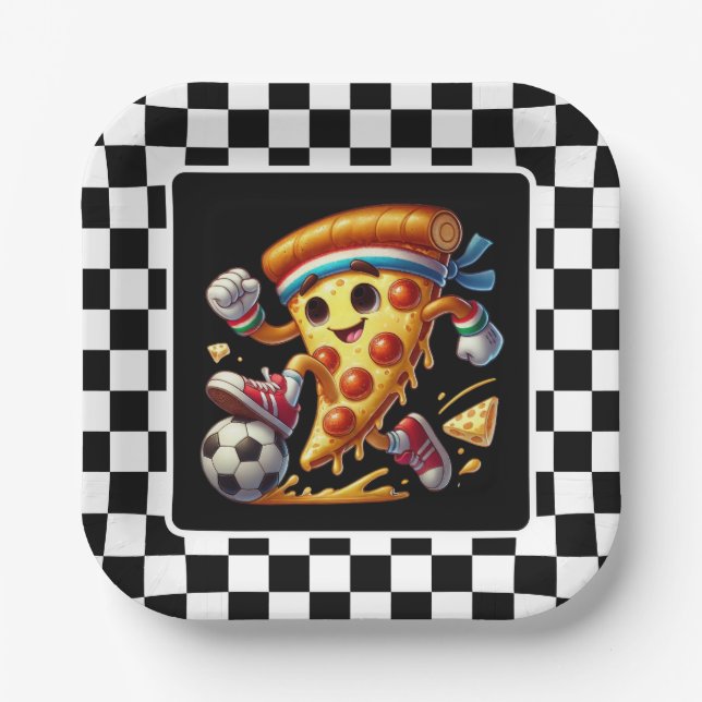 Cool Soccer pizza party  Paper Plate (Front)