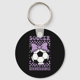 Cool soccer sister ball cute purple coquette bow keychain