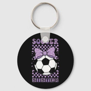 Cool Soccer Sister Ball Cute Purple Coquette Bow Keychain