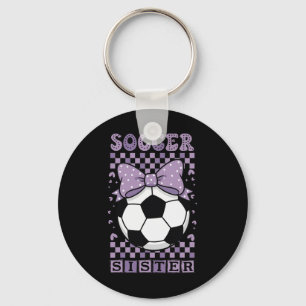 Cool Soccer Sister Ll Cute Purple Coquette Bow Gra Keychain