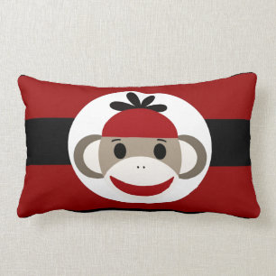 Cool Sock Monkey Beanie Hat Red Black Stripes Lumbar Pillow