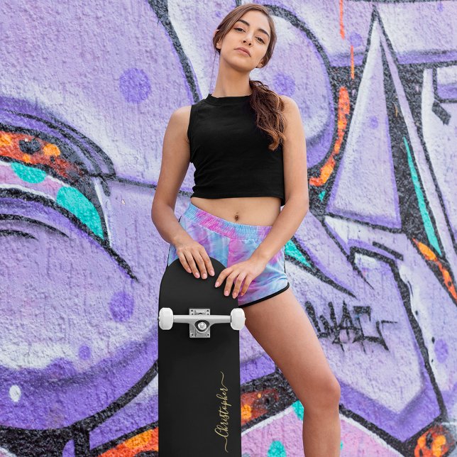 Cool Solid Plain Black Gold Monogrammed Signed Skateboard (Cool Solid Plain Black Gold Monogrammed Signed Skateboard)