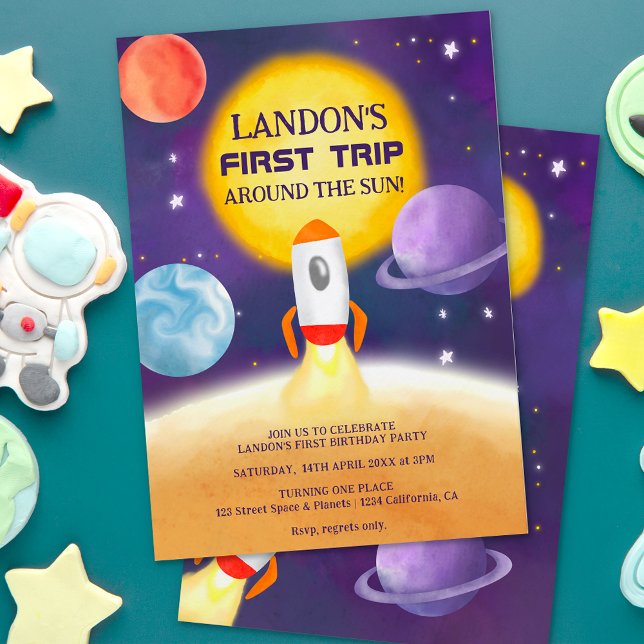 Cool space First trip around the sun 1st birthday Invitation (Creator Uploaded)