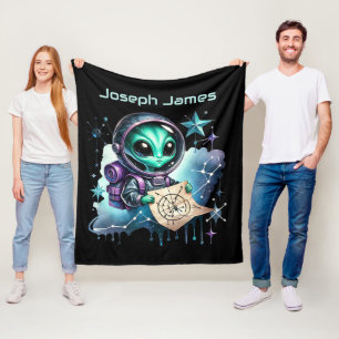 Cool space lovers add name alien fleece blanket