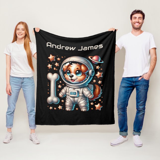 Cool space lovers add name dog fleece blanket (In Situ)