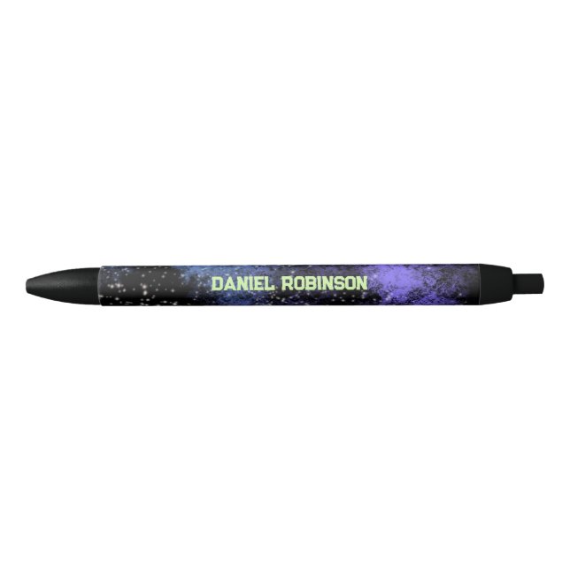 Cool Space Night Sky Script Name Monogram Black Ink Pen (Front)
