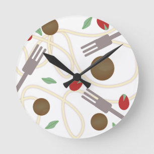 Cool Spagetti and Meatballs Foodie Pattern  Round Clock