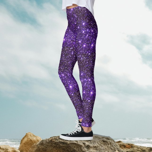 Cool Sparkle Glitzy Glitter Purple Galaxy Pattern Leggings (Creator Uploaded)