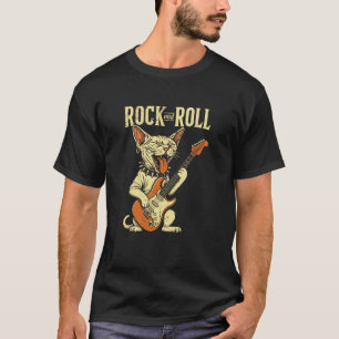 Cool Sphynx Cat Playing Guitar Funny Rock Music Fe T-Shirt