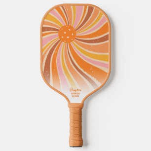 Cool Spiral Swirl Retro Rays Custom Text Name Pickleball Paddle