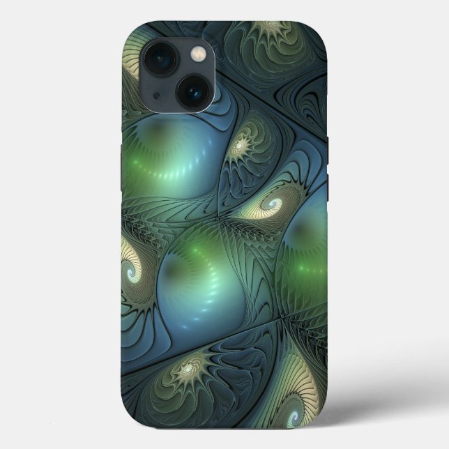 Cool Spirals Beige Green Turquoise Fractal Art Case-Mate iPhone Case (Back)