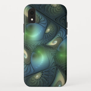 Cool Spirals Beige Green Turquoise Fractal Art iPhone XR Case