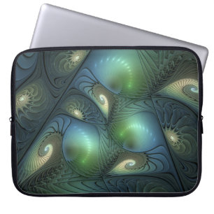 Cool Spirals Beige Green Turquoise Fractal Art Laptop Sleeve