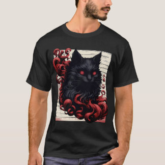 Cool Spooky Abstract Art Black Cat Demon T-Shirt