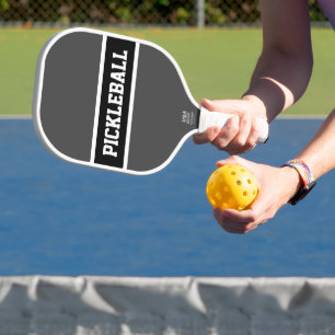 Cool Sporty Grey Black PICKLEBALL Text Stripes  Paddle
