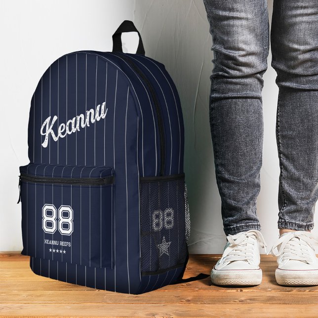 Cool Sporty Stylish Navy Blue Stripes Printed Backpack (Cool Sporty Stylish Navy Blue Stripes Printed Backpack
)
