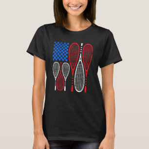 Cool Squash Sport Tennis Us American Flag T-Shirt