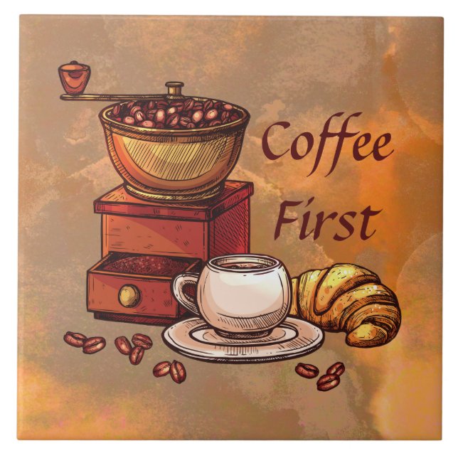 cool stained coffee decor ceramic tile (Front)