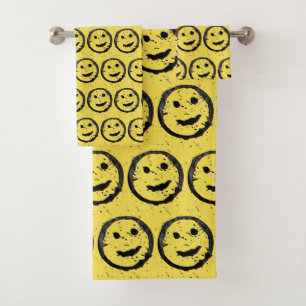 Cool Stained Happy Smiling face pattern yellow Bath Towel Set