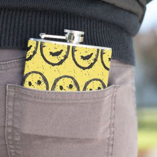 Cool Stained Happy Smiling face pattern yellow Hip Flask