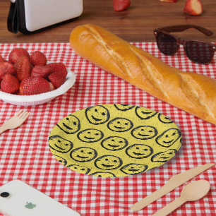 Cool Stained Happy Smiling face pattern yellow Paper Plate