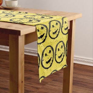 Cool Stained Happy Smiling face pattern yellow Short Table Runner