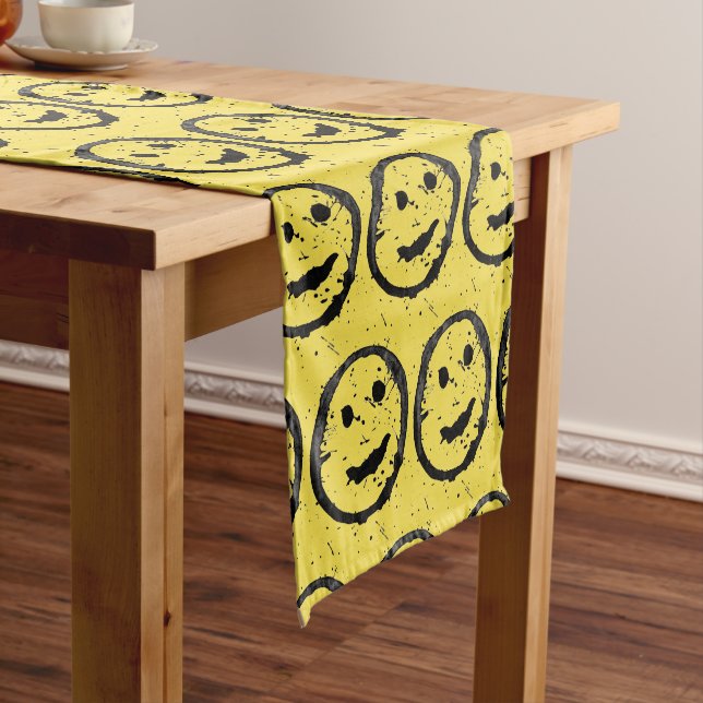 Cool Stained Happy Smiling face pattern yellow Short Table Runner (In Situ)