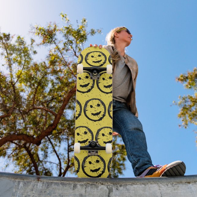 Cool Stained Happy Smiling face pattern yellow Skateboard (Outdoor 1)