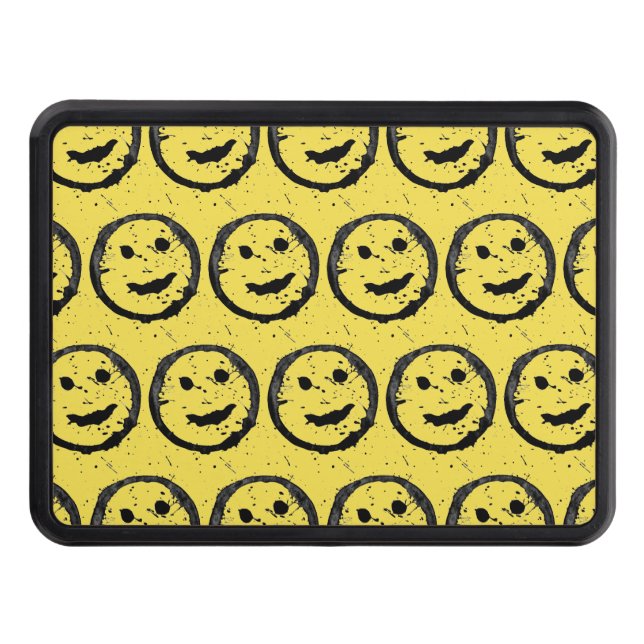 Cool Stained Happy Smiling face pattern yellow Trailer Hitch Cover (Front)