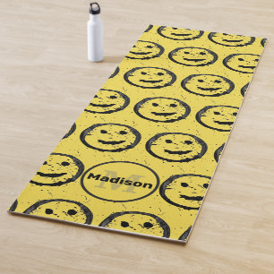 Cool Stained Happy Smiling face pattern yellow Yoga Mat