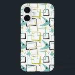 Cool Starburst Boomerang Squares Mid-century iPhone 16 Case<br><div class="desc">Add a pop of colour to your phone with this funky retro mid century phone case. The pattern features atomic squares,  starbursts,  and a boomerang in the colours of aqua blue,  yellow,  avocado green,  and black.</div>