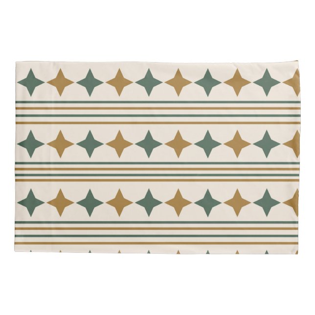 Cool starbursts Modern mid century Brown Green Pillowcase (Back)