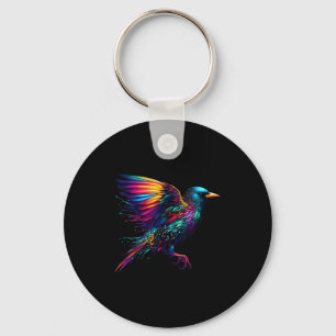 Cool Starling Bird Srit Animal Illustration Tie Dy Keychain