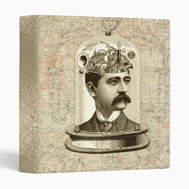 Cool Steampunk clockwork brain, head in jar art Binder (Front/Spine)