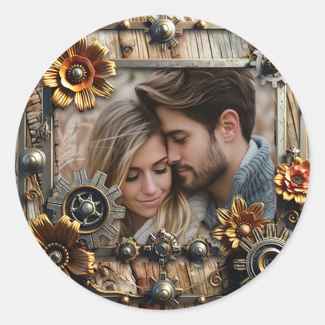 Cool Steampunk Personalized Photo Classic Round Sticker (Front)